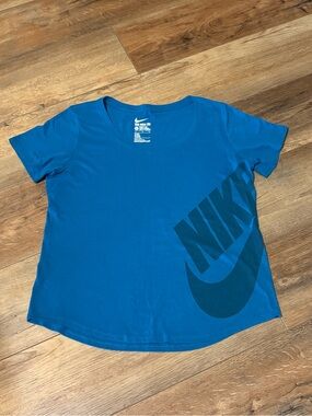 Nike Teal Blue Scoop Neck Logo Tee